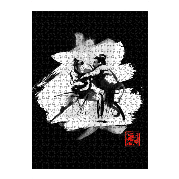 Puzzle Ravensburger "Sumotori in white" artboxONE - Menschen,Schwarzweiß - Sumo,Japan,Sumie,Kampf,Sport,Kampfsport,Kämpfer,Ringen,Ringer - Bild sumo