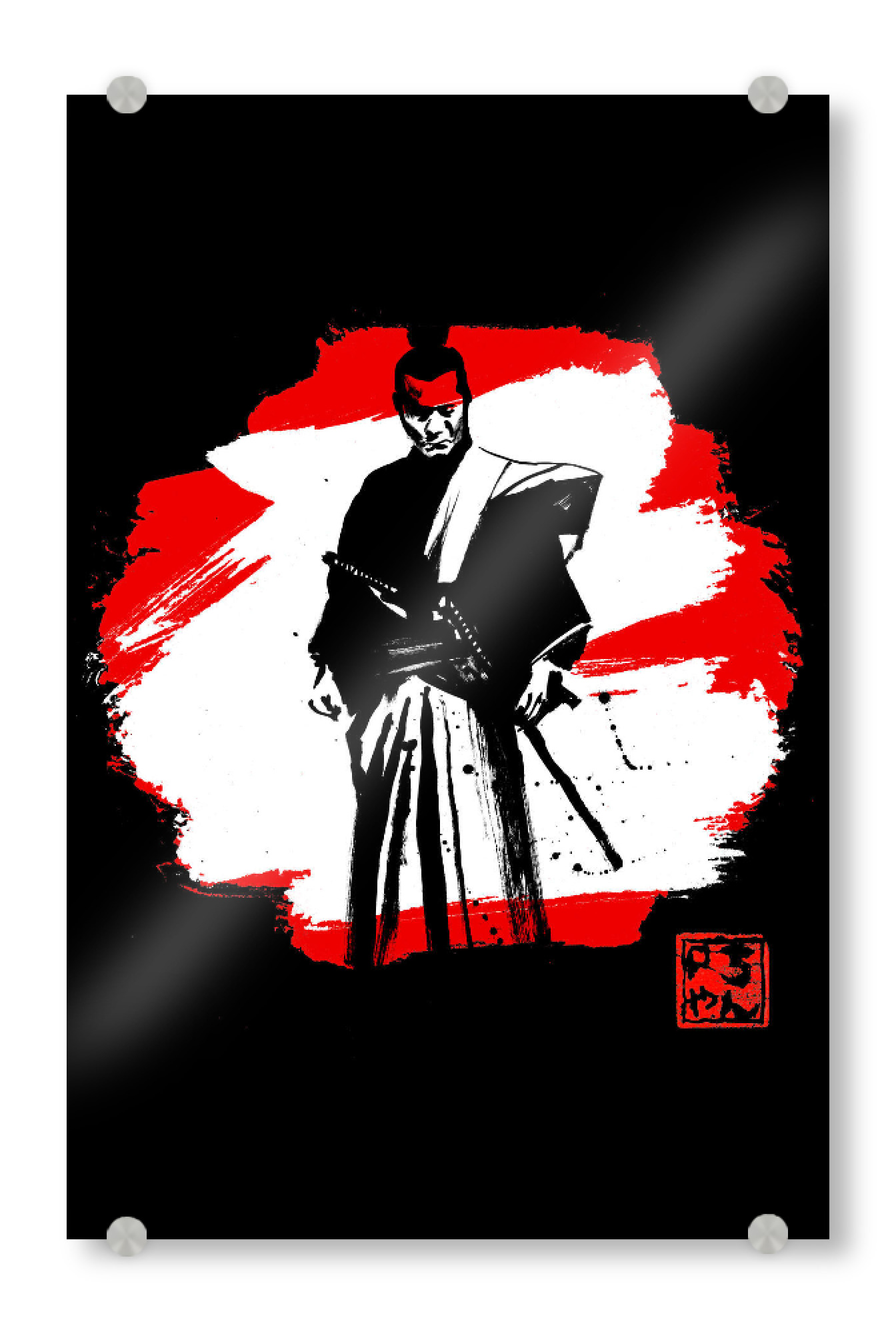 Acrylglasbild "Samurai in black" artboxONE - Film,Menschen,Schwarzweiß - Samurai,Japan,Sumie,Krieger,Warrior,Schwert,Kampfkunst,Kämpfer