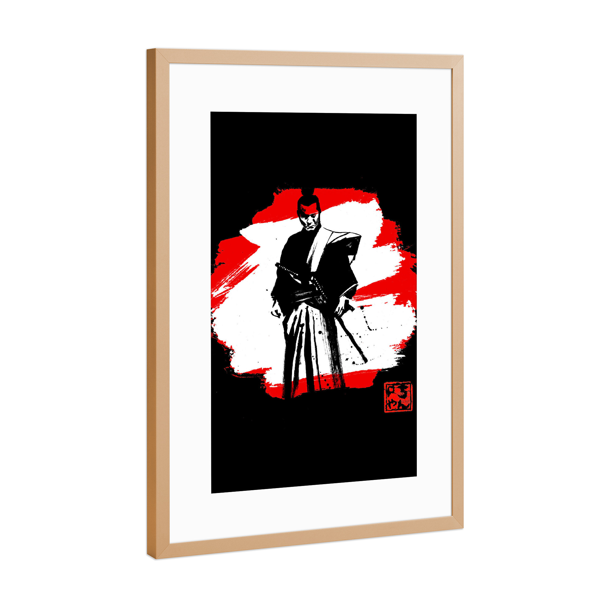 Poster mit Rahmen Kupfer "Samurai in black" artboxONE - Film,Menschen,Schwarzweiß - Samurai,Japan,Sumie,Krieger,Warrior,Schwert,Kampfkunst,Kämpfer