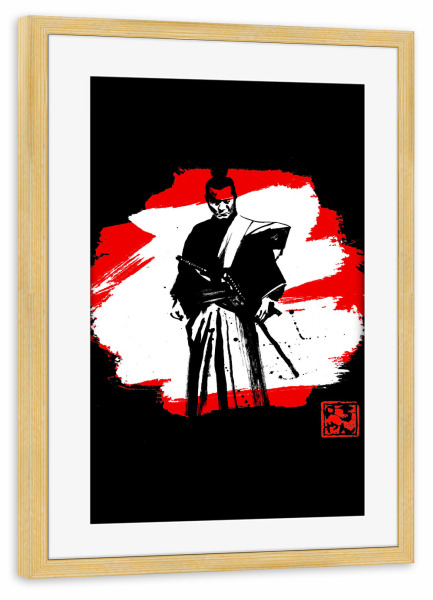 Poster mit Rahmen kiefer "Samurai in black" artboxONE - Film,Menschen,Schwarzweiß - Samurai,Japan,Sumie,Krieger,Warrior,Schwert,Kampfkunst,Kämpfer