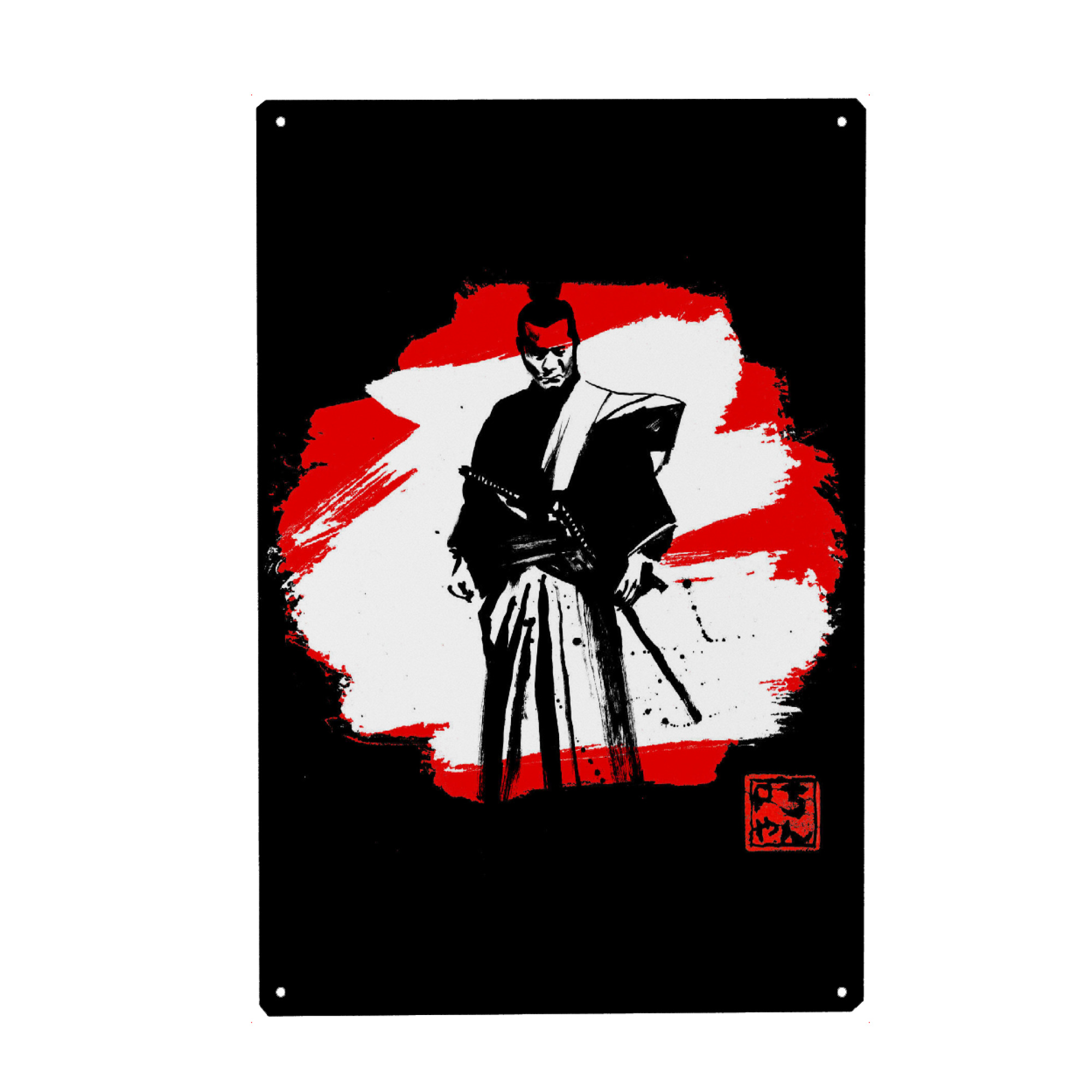 Holzbild "Samurai in black" artboxONE - Film,Menschen,Schwarzweiß - Samurai,Japan,Sumie,Krieger,Warrior,Schwert,Kampfkunst,Kämpfer