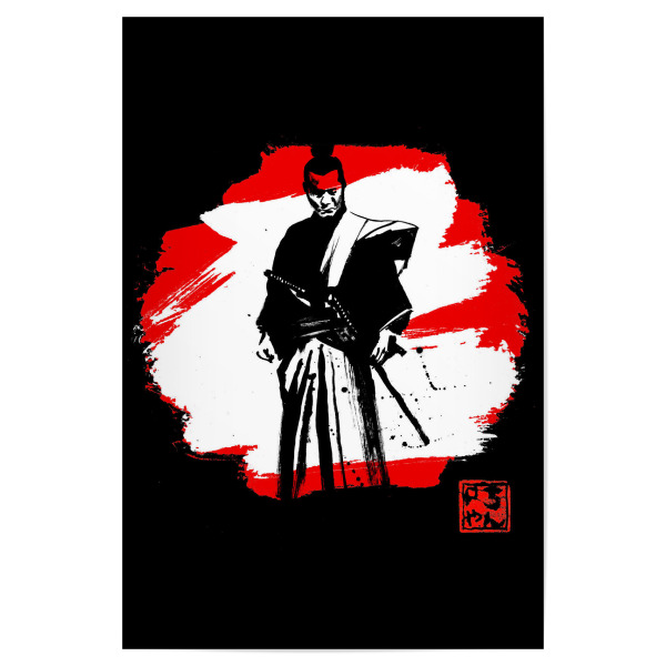 Poster 30x20 cm "Samurai in black" artboxONE - Film,Menschen,Schwarzweiß - Samurai,Japan,Sumie,Krieger,Warrior,Schwert,Kampfkunst,Kämpfer