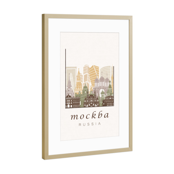 Poster mit Rahmen Gold "Moscow skyline rustic" artboxONE - Städte,Architektur