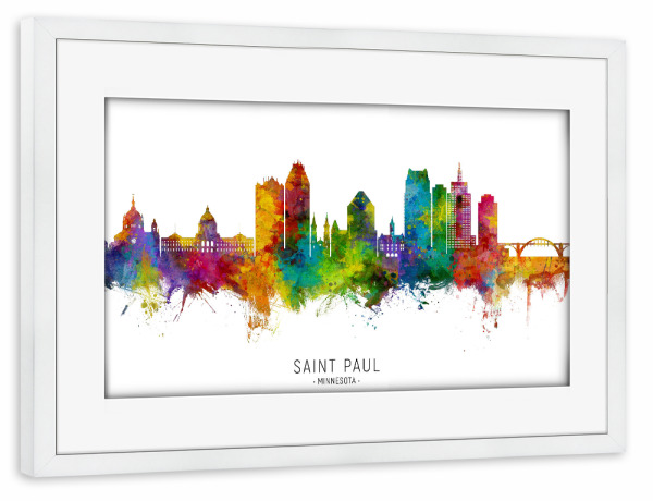 Poster mit Rahmen weiß "Saint Paul Minnesota Skyline txt" artboxONE - Städte