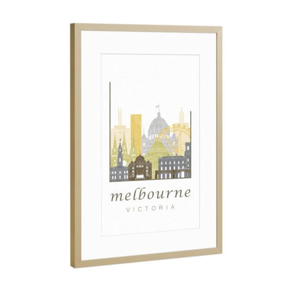 Poster mit Rahmen Gold "Melbourne skyline desert" artboxONE - Städte,Architektur