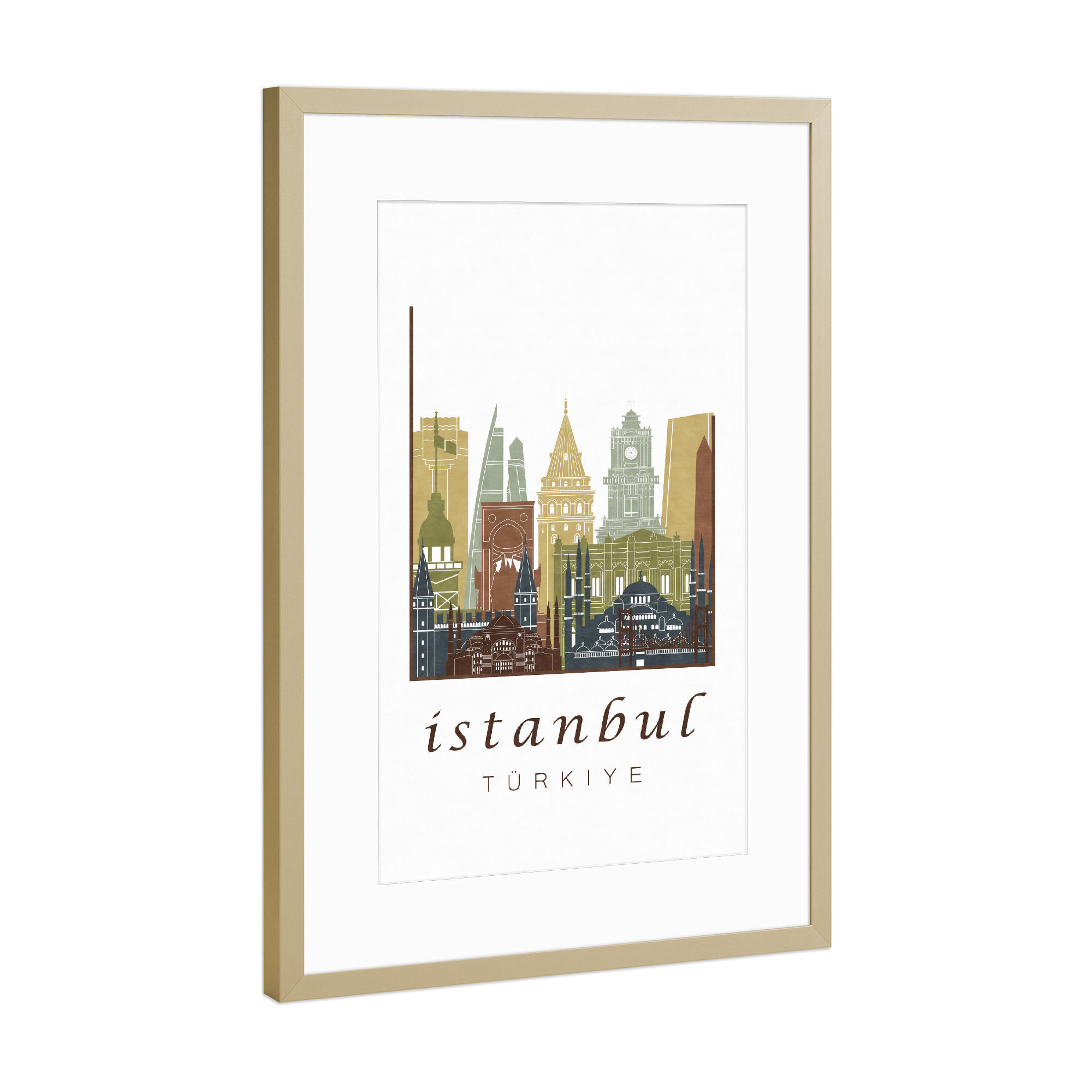 Poster mit Rahmen Gold "Istanbul skyline light brown" artboxONE - Städte,Architektur,Städte / Istanbul