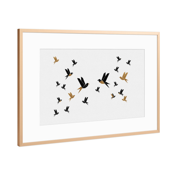 Poster mit Rahmen Kupfer "Black and Gold Birds" artboxONE - Natur,Tiere,Geometrie