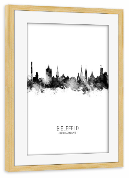 Poster mit Rahmen kiefer "Bielefeld Germany Skyline BW" artboxONE - Städte,Schwarzweiß
