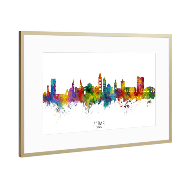 Poster mit Rahmen Gold "Zadar Croatia Skyline txt" artboxONE - Städte