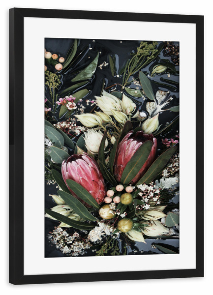 Poster mit Rahmen schwarz "Black Protea Foral Photo" artboxONE - Natur,Floral