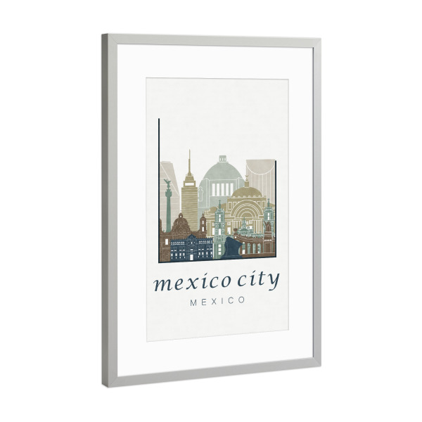 Poster mit Rahmen Silber "Mexico City skyline light blue" artboxONE - Städte,Architektur
