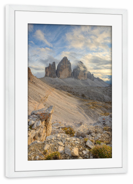 Poster mit Rahmen weiß "Drei Zinnen Dolomiten" artboxONE - Natur,Reise,Reise / Länder