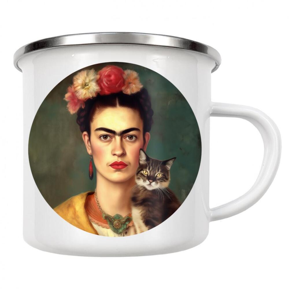 Emaille Tasse "Kahlo's Katzen Liebe" artboxONE - Floral,Tiere,Menschen