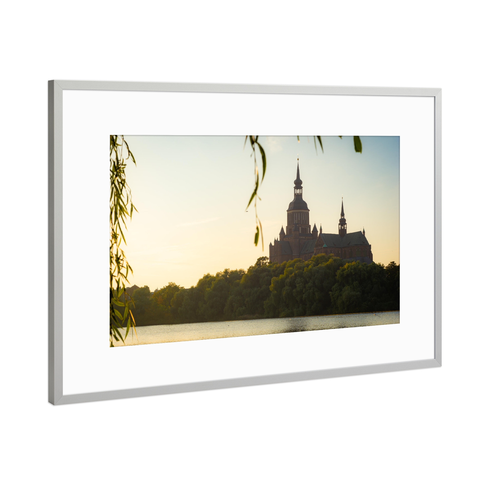 Poster mit Rahmen Silber "Sonnenuntergang in Stralsund" artboxONE - Städte
