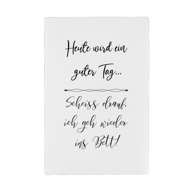 Holzbild "Guter Tag" artboxONE - Typografie,Schwarzweiß - Tag,Gut,Bett,Schlafen,Egal,Heute,Ohne mich,Typo,Typography,Typografie