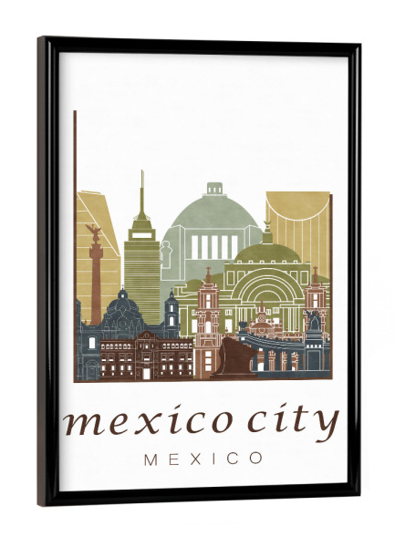 Poster mit schwarzem Rahmen "Mexico City skyline light brown" artboxONE - Städte,Architektur
