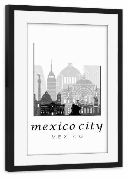 Poster mit Rahmen schwarz "Mexico City skyline black & white" artboxONE - Städte,Schwarzweiß,Architektur