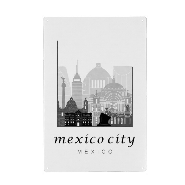 Metall Poster "Mexico City skyline black & white" artboxONE - Städte,Schwarzweiß,Architektur