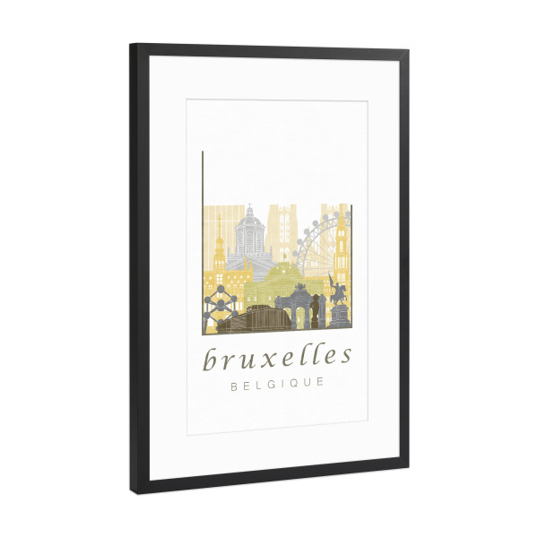 Poster mit Rahmen Schwarz (Metallic) "Brussels skyline desert" artboxONE - Städte,Architektur