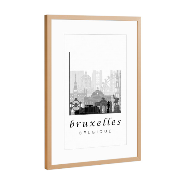 Poster mit Rahmen Kupfer "Brussels skyline black & white" artboxONE - Städte,Schwarzweiß,Architektur