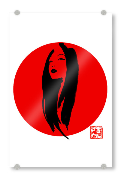 Acrylglasbild "Geisha in red" artboxONE - Menschen,Schwarzweiß - Geisha,Edo,Japan,Sumie,Woman,Frau