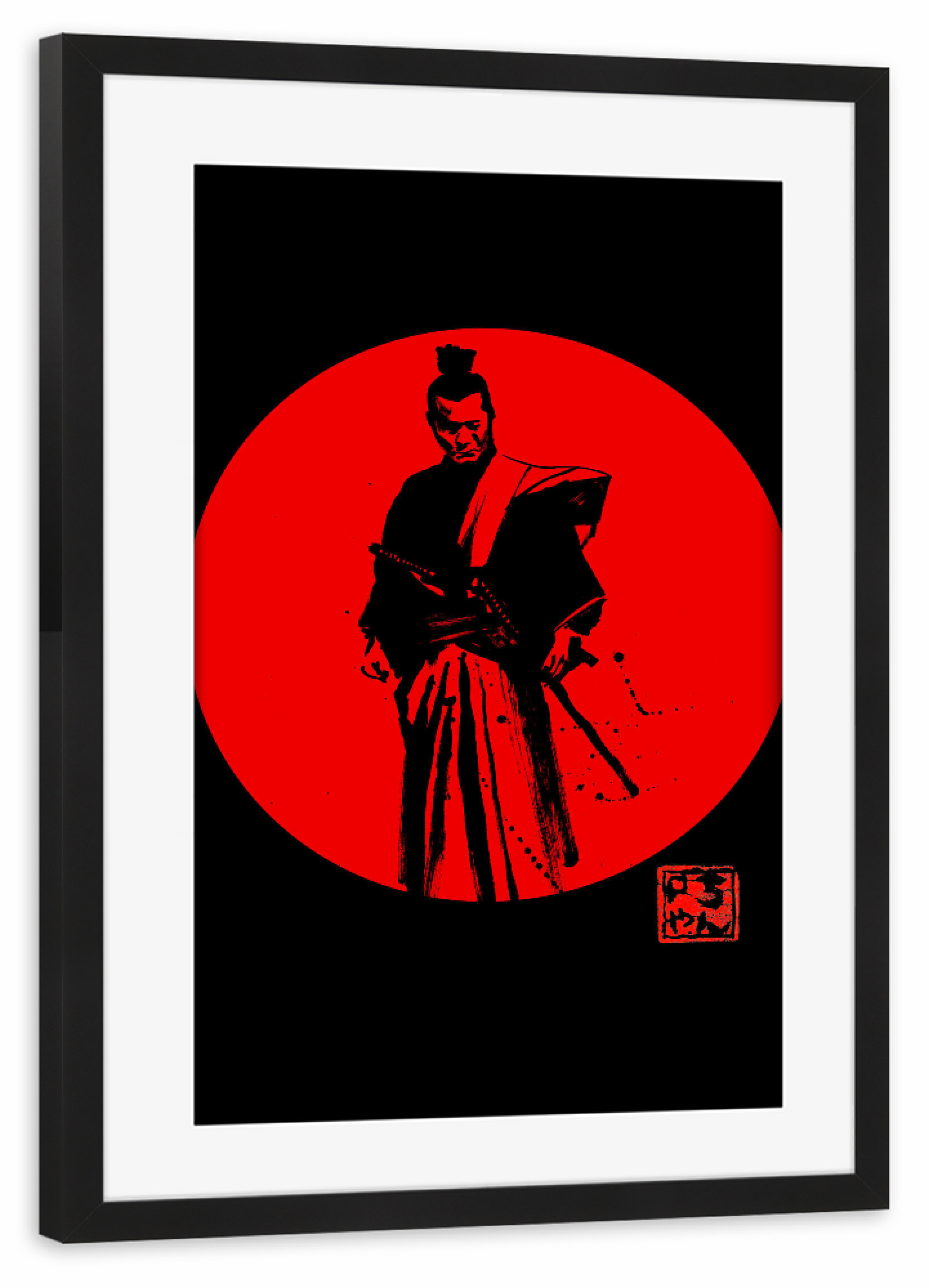 Poster mit Rahmen schwarz "Soleil roug ein red sun" artboxONE - Film - Sun,Samurai,Sumie,Japan,Kämpfer,Krieger,Warrior,Schwert,Schwerkunst