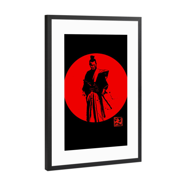Poster mit Rahmen Schwarz (Metallic) "Soleil roug ein red sun" artboxONE - Film - Sun,Samurai,Sumie,Japan,Kämpfer,Krieger,Warrior,Schwert,Schwerkunst