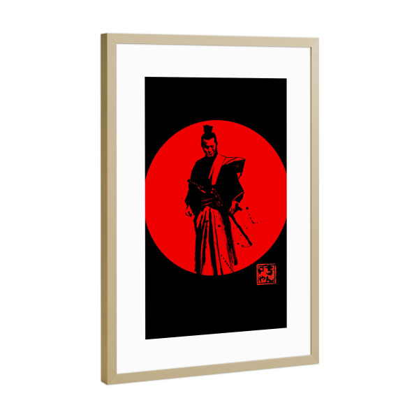 Poster mit Rahmen Gold "Soleil roug ein red sun" artboxONE - Film - Sun,Samurai,Sumie,Japan,Kämpfer,Krieger,Warrior,Schwert,Schwerkunst