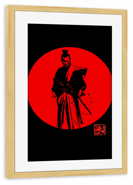 Poster mit Rahmen kiefer "Soleil roug ein red sun" artboxONE - Film - Sun,Samurai,Sumie,Japan,Kämpfer,Krieger,Warrior,Schwert,Schwerkunst