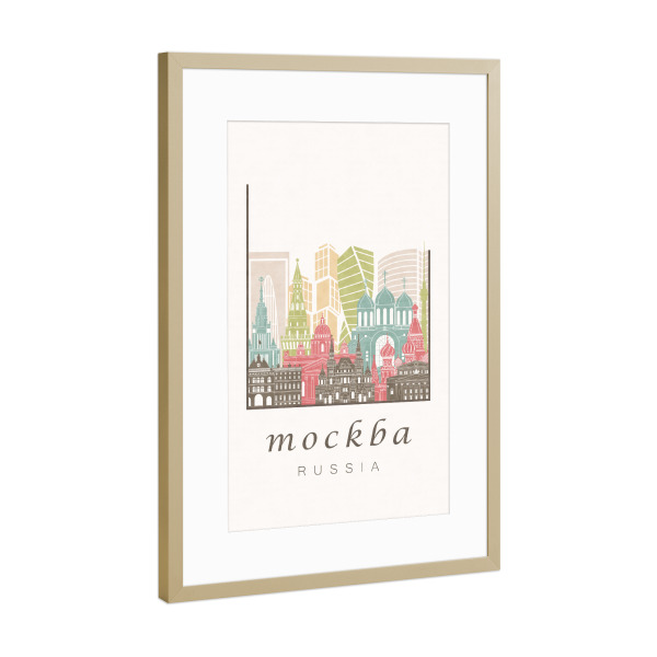 Poster mit Rahmen Gold "Moscow skyline pastel" artboxONE - Städte,Architektur
