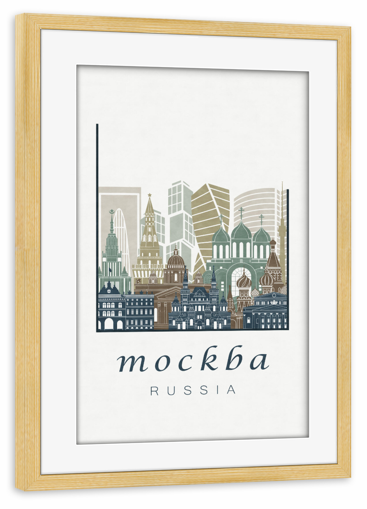 Poster mit Rahmen kiefer "Moscow skyline light blue" artboxONE - Städte,Architektur