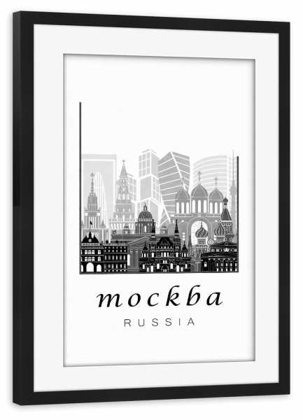 Poster mit Rahmen schwarz "Moscow skyline black & white" artboxONE - Städte,Schwarzweiß,Architektur