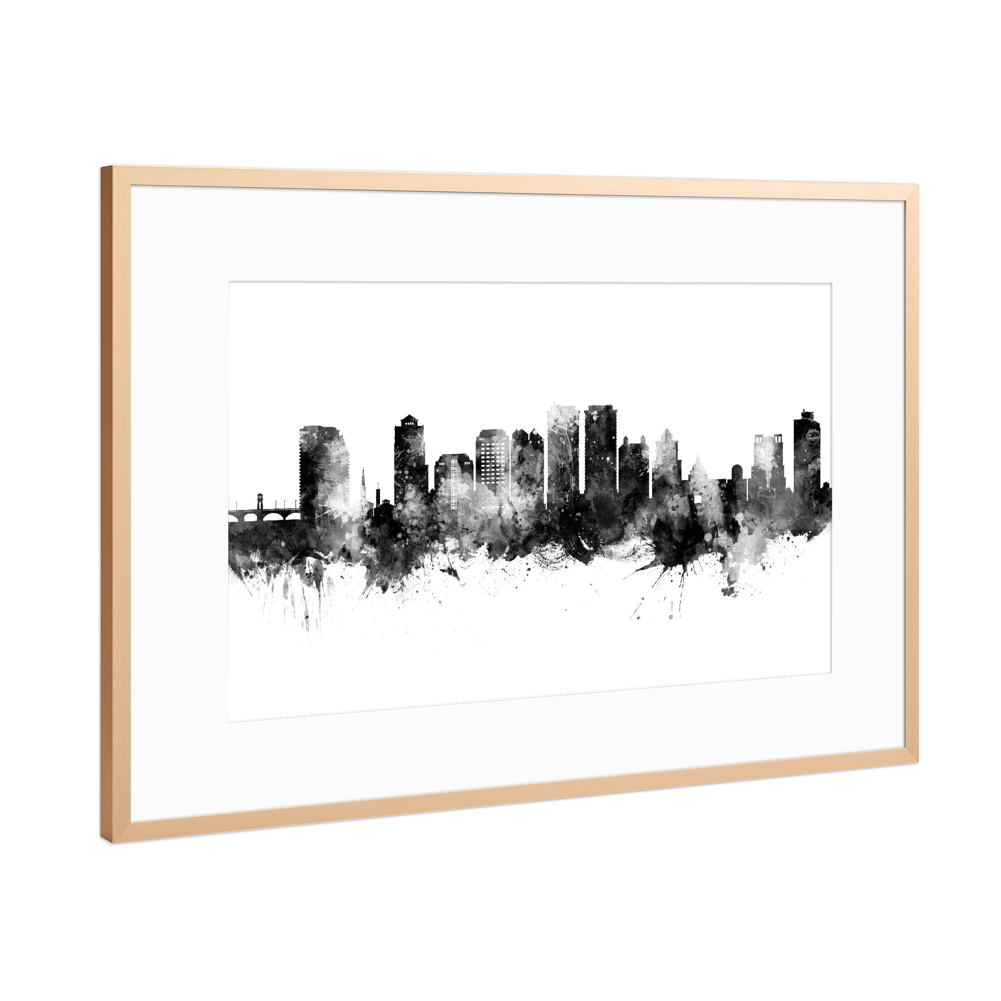 Poster mit Rahmen Kupfer "West Palm Beach Skyline Black" artboxONE - Städte,Schwarzweiß