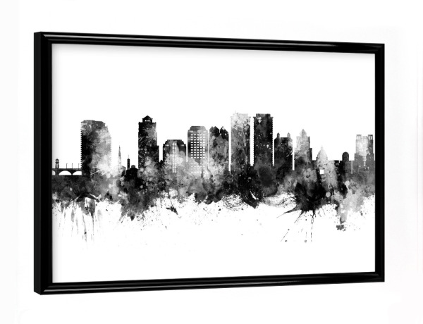 Poster mit schwarzem Rahmen "West Palm Beach Skyline Black" artboxONE - Städte,Schwarzweiß