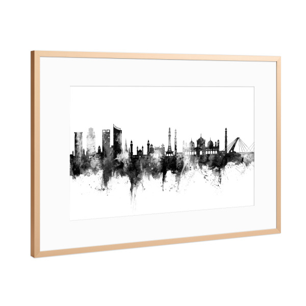 Poster mit Rahmen Kupfer "Lahore Pakistan Skyline Black" artboxONE - Städte,Schwarzweiß