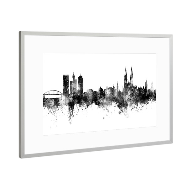 Poster mit Rahmen Silber "Zagreb Croatia Skyline Black" artboxONE - Städte,Schwarzweiß