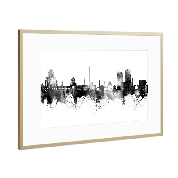 Poster mit Rahmen Gold "Damascus Syria Skyline Black" artboxONE - Städte,Schwarzweiß