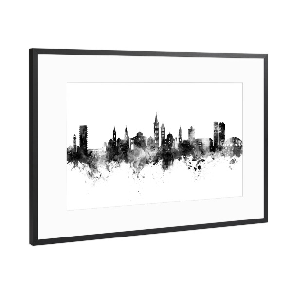Poster mit Rahmen Schwarz (Metallic) "Zadar Croatia Skyline Black" artboxONE - Städte,Schwarzweiß