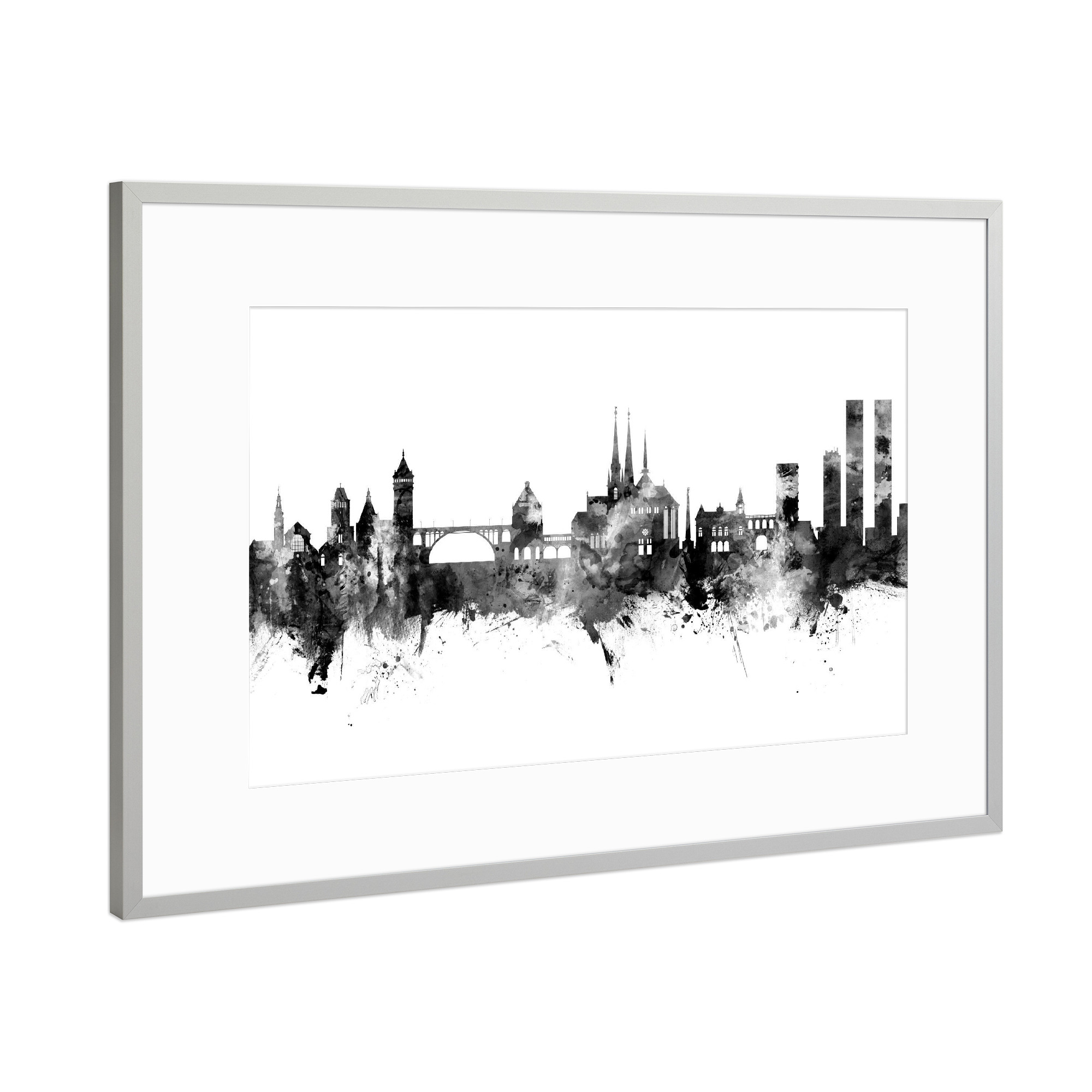 Poster mit Rahmen Silber "Luxembourg City Skyline Black" artboxONE - Städte,Schwarzweiß
