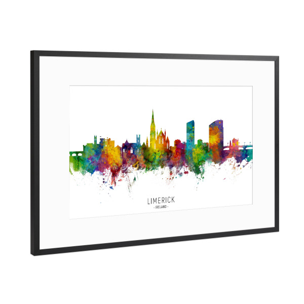 Poster mit Rahmen Schwarz (Metallic) "Limerick Ireland Skyline txt" artboxONE - Städte