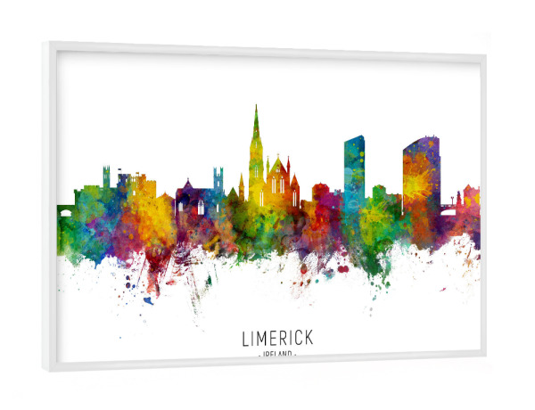 Poster mit weißem Rahmen "Limerick Ireland Skyline txt" artboxONE - Städte