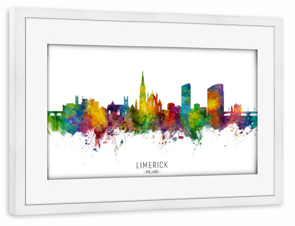 Poster mit Rahmen weiß "Limerick Ireland Skyline txt" artboxONE - Städte