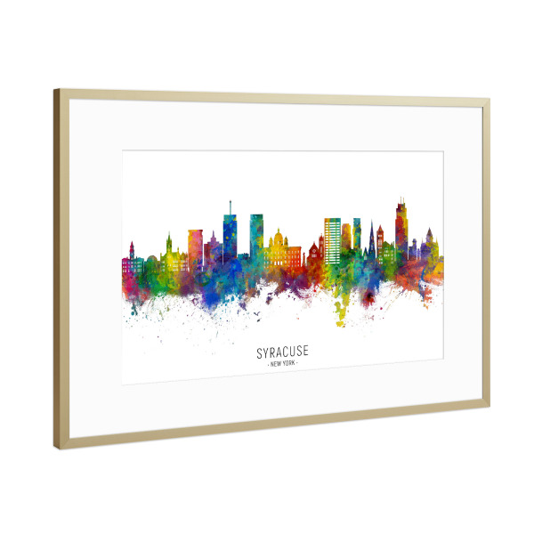 Poster mit Rahmen Gold "Syracuse New York Skyline txt" artboxONE - Städte