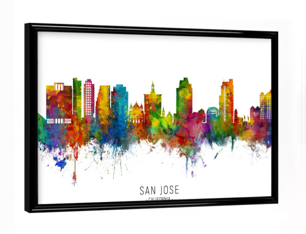 Poster mit schwarzem Rahmen "San Jose California Skyline txt" artboxONE - Städte