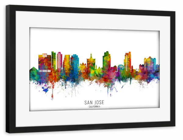 Poster mit Rahmen schwarz "San Jose California Skyline txt" artboxONE - Städte