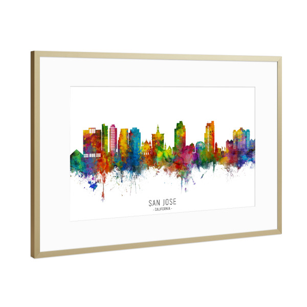 Poster mit Rahmen Gold "San Jose California Skyline txt" artboxONE - Städte