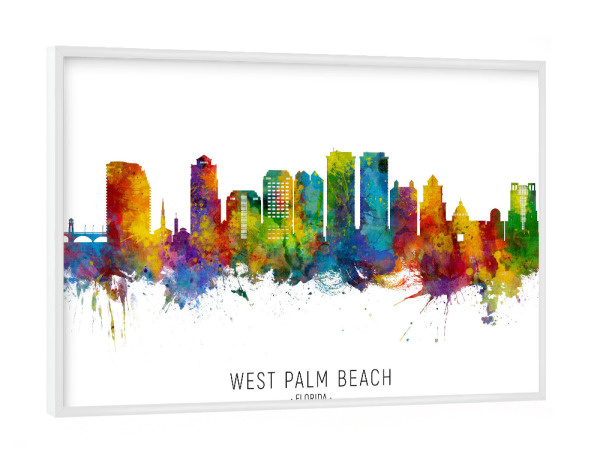 Poster mit weißem Rahmen "West Palm Beach Skyline txt" artboxONE - Städte
