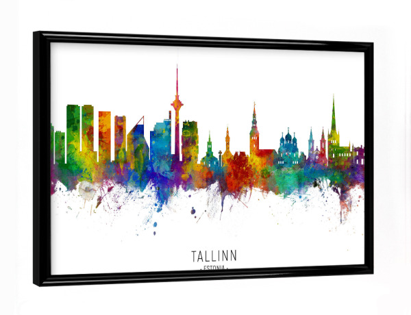 Poster mit schwarzem Rahmen "Tallinn Estonia Skyline txt" artboxONE - Städte