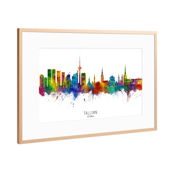 Poster mit Rahmen Kupfer "Tallinn Estonia Skyline txt" artboxONE - Städte