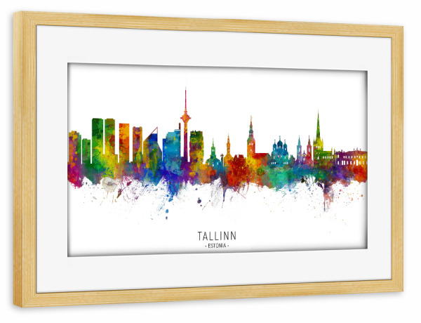 Poster mit Rahmen kiefer "Tallinn Estonia Skyline txt" artboxONE - Städte
